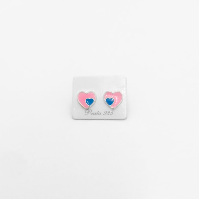 Brinco de Corações Resinado Rosa e Azul Infantil