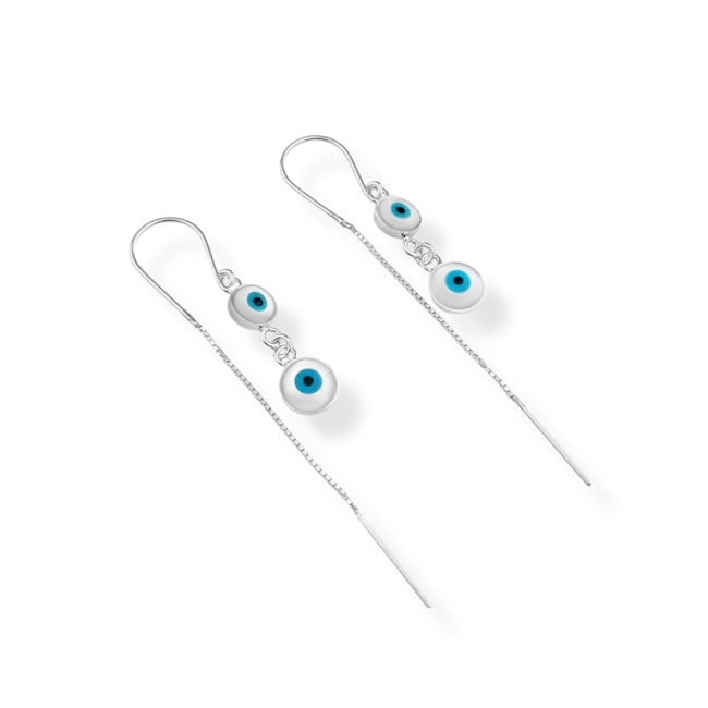 Brinco de Fio com Olhos Grego em Madrepérola