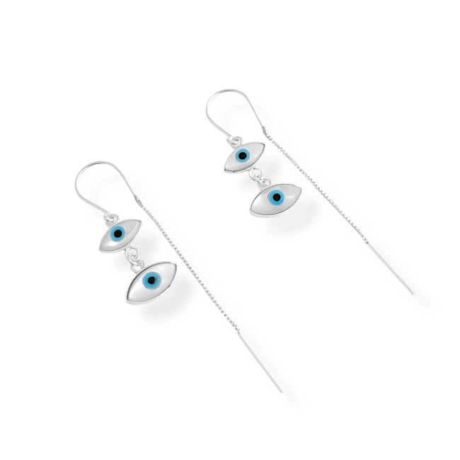 Brinco de Fio com Olhos Grego em Madrepérola Oval