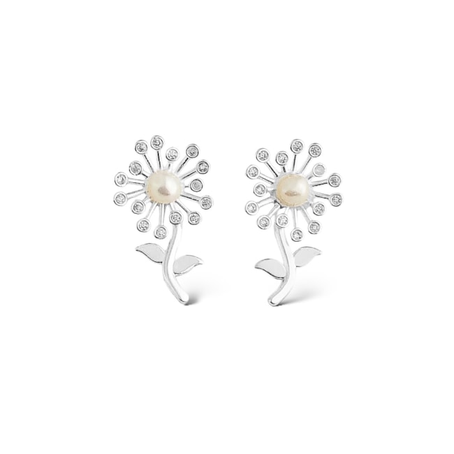 Brinco de Flor com Zircônia e Pérola 