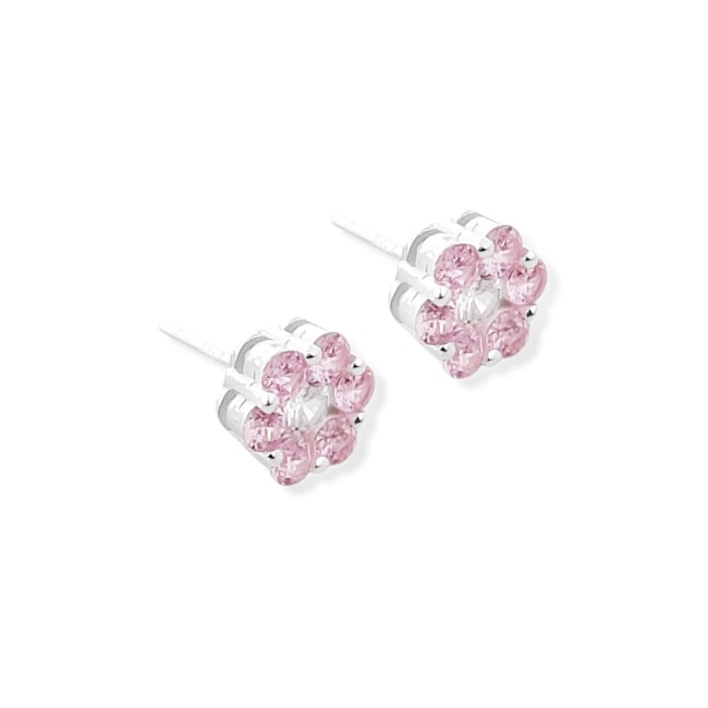 Brinco de Flor com Zircônia Rubi Rose em Volta 