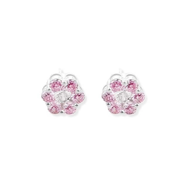 Brinco de Flor com Zircônia Rubi Rose em Volta 