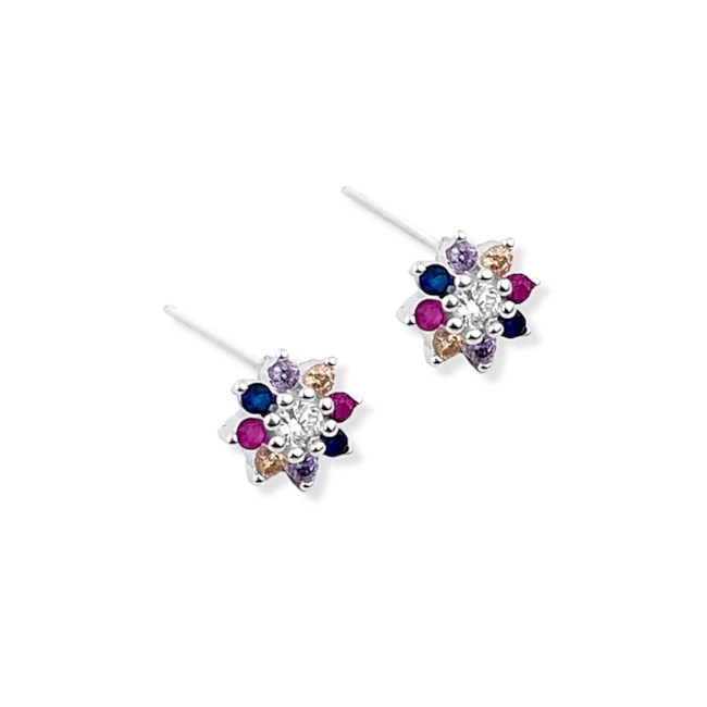 Brinco de Flor com Zircônias Coloridas 