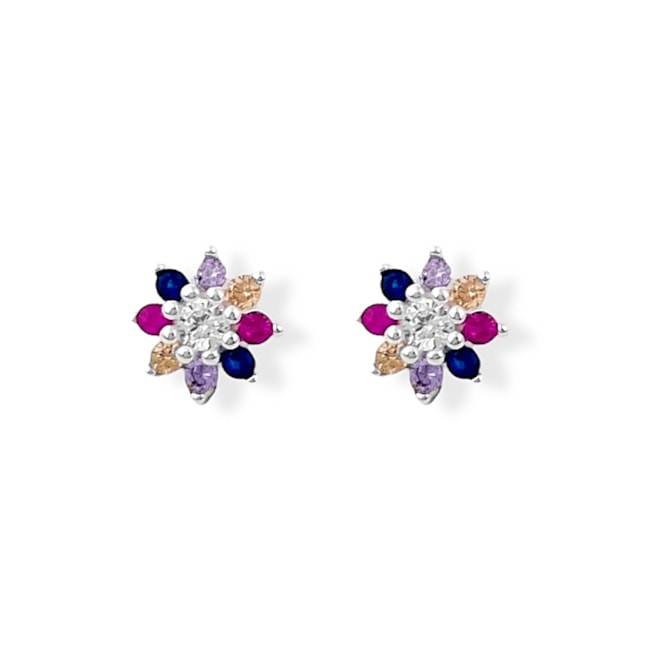 Brinco de Flor com Zircônias Coloridas 