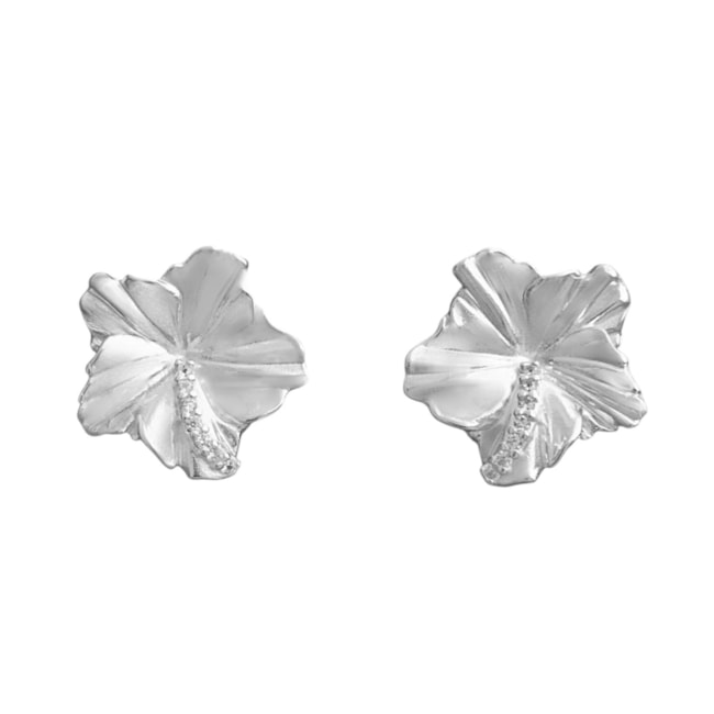 Brinco de Flor de Hibísco com Zircônias Brancas