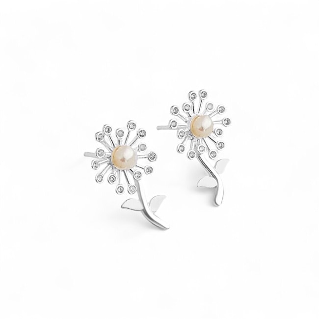 Brinco de Flor Margarida com Pérola e Zircônias
