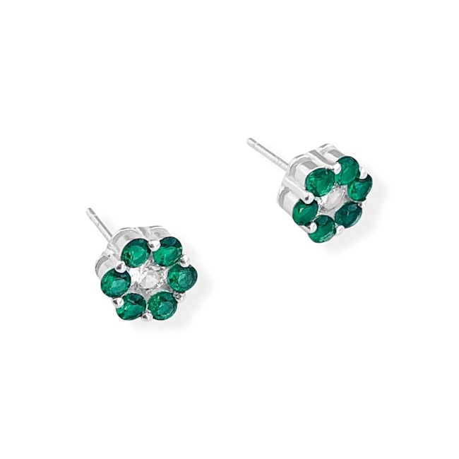 Brinco de Florzinha Cravejado com Zircônia Esmeralda 