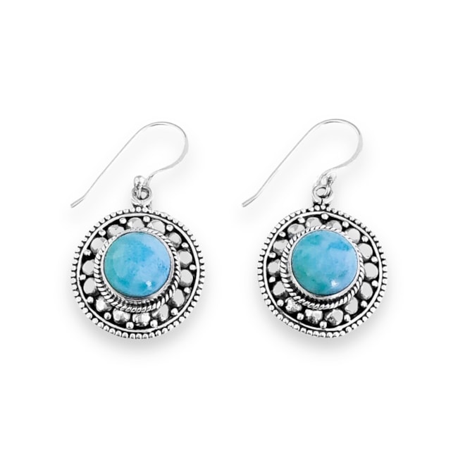 Brinco de Gancho com Larimar em Formato Navete