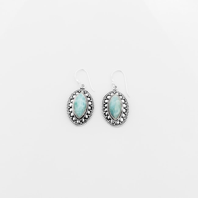 Brinco de Gancho com Larimar em Formato Navete