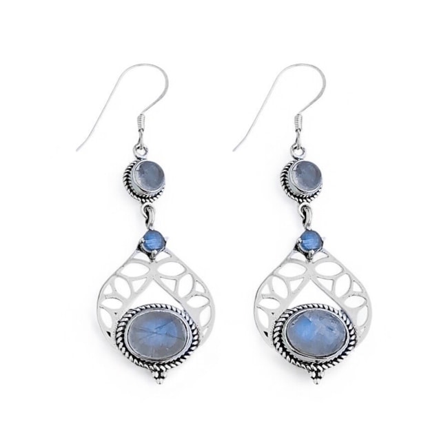 Brinco de Gancho com Pedras da Lua e Pêndulo Vazado 