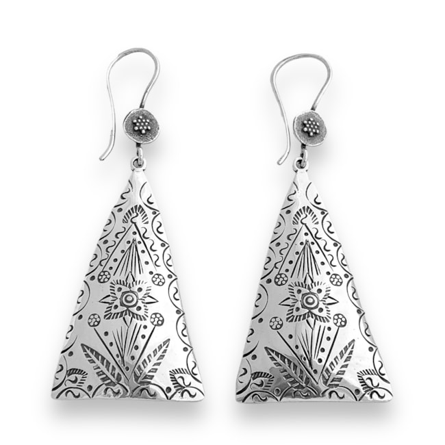 Brinco de Gancho Triangular Floral