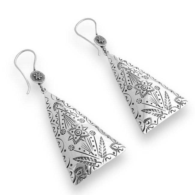 Brinco de Gancho Triangular Floral