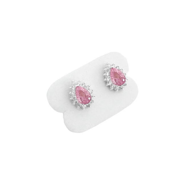 Brinco de Gota Cravejado com Zircônia Rosa 