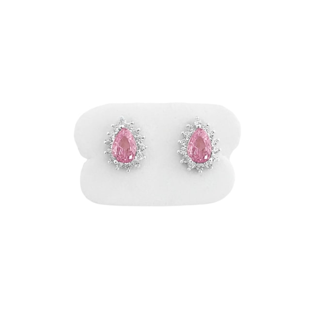 Brinco de Gota Cravejado com Zircônia Rosa 