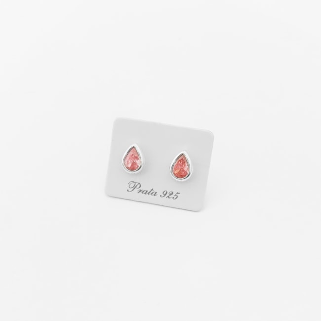 Brinco de Gota em Zircônia Rosa