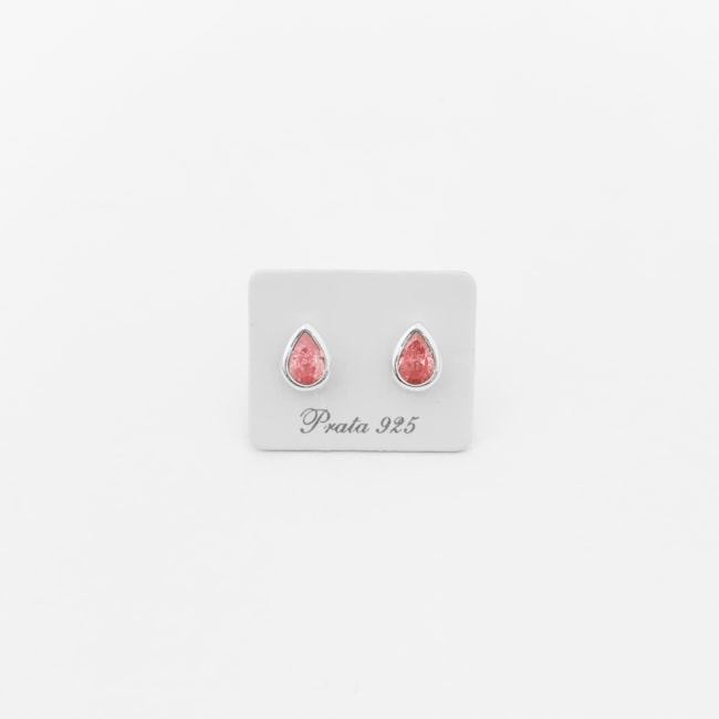 Brinco de Gota em Zircônia Rosa