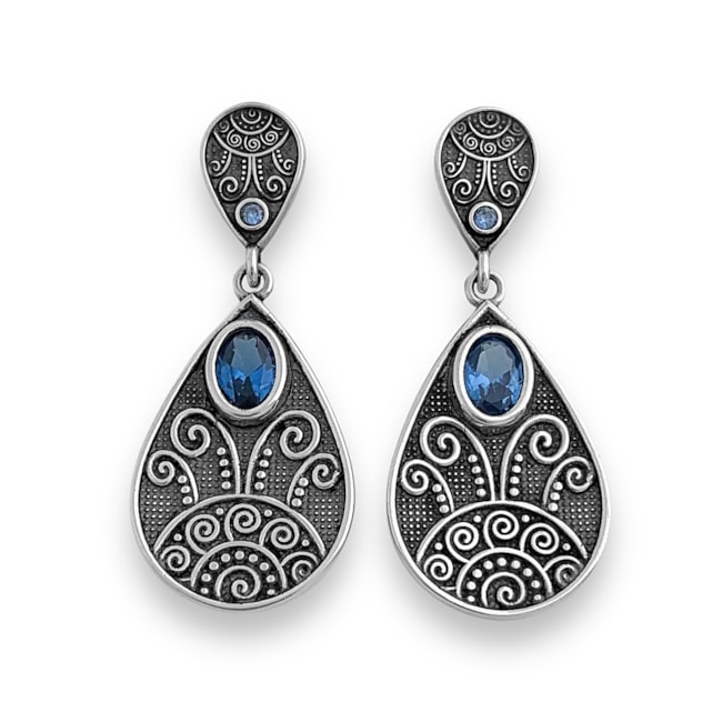 Brinco de Gota Trabalhado com Zircônia em Topázio Azul