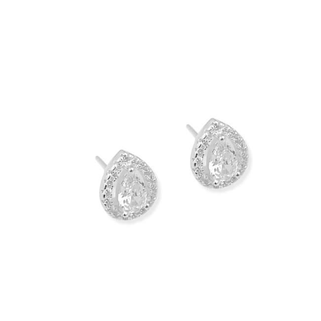 Brinco de Gota Vazado Cravejado de Zircônia Rosa 