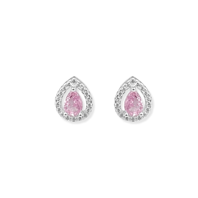 Brinco de Gota Vazado Cravejado de Zircônia Rosa 