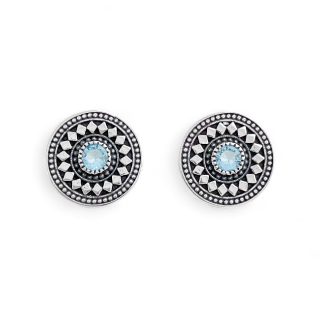 Brinco de Mandala com Zircônia Azul