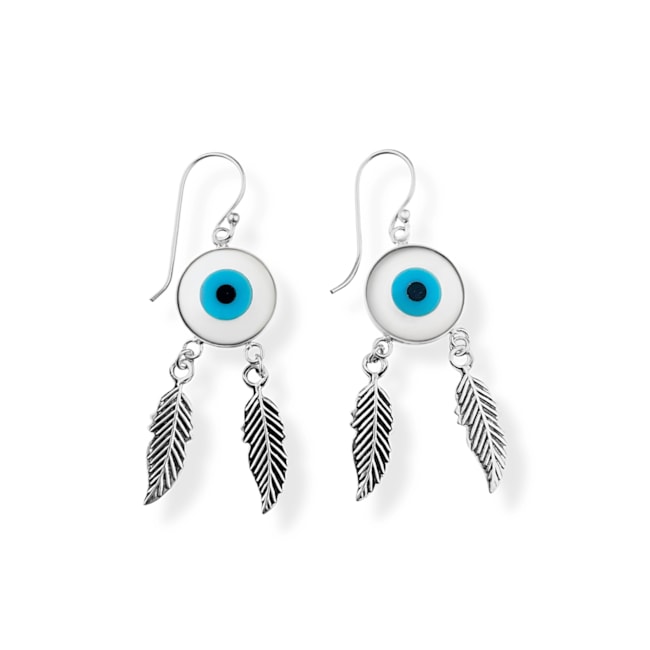 Brinco de Olho Grego em Madrepérola com Duas Penas