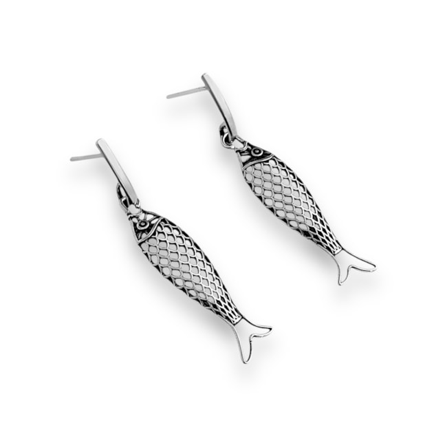 Brinco de Peixe Vazado Trabalhado Envelhecido 