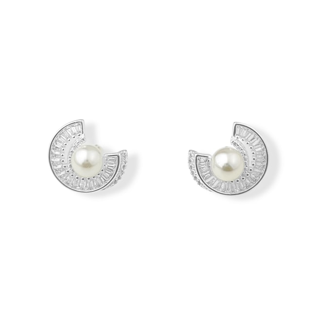 Brinco de Pérola Shell Cravejado de Zircônia 
