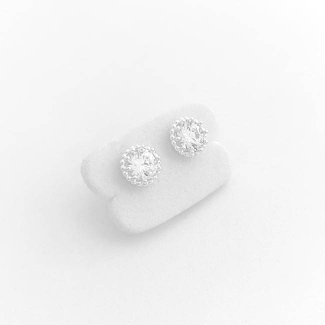 Brinco de Zircônia Cristal Redonda