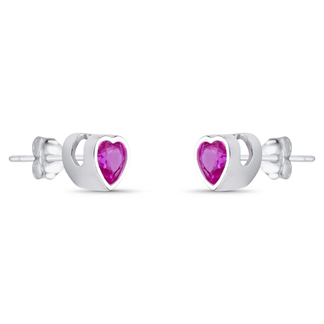Brinco de Zircônia Rubi em Coração