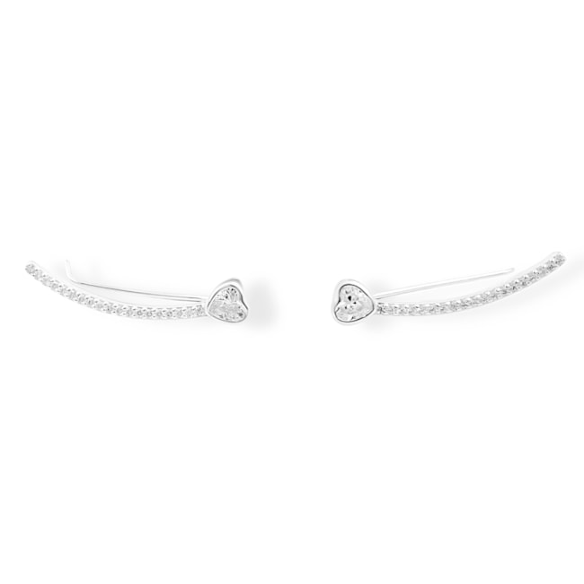 Brinco Ear Cuff com Coração na Base e Extensão Cravejada