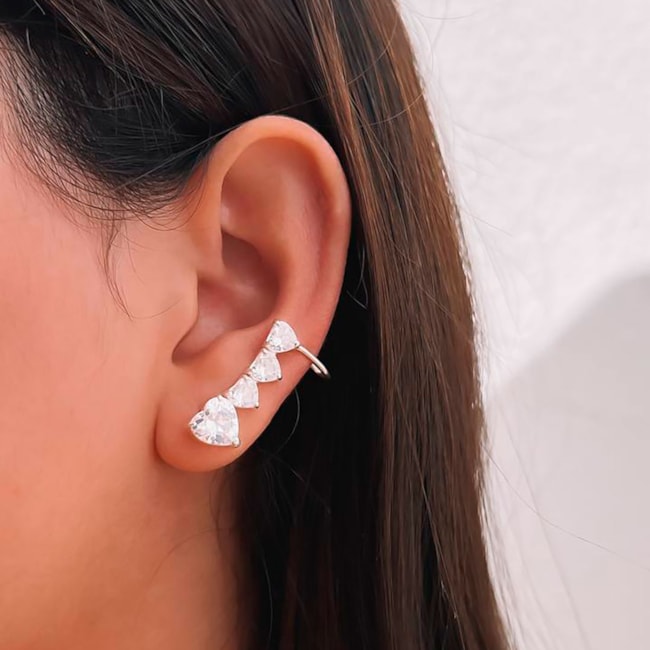 Brinco Ear Cuff de Coração com Zircônia