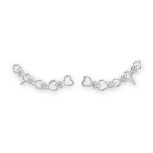 Brinco Ear Cuff de Coração Vazado com Zircônias