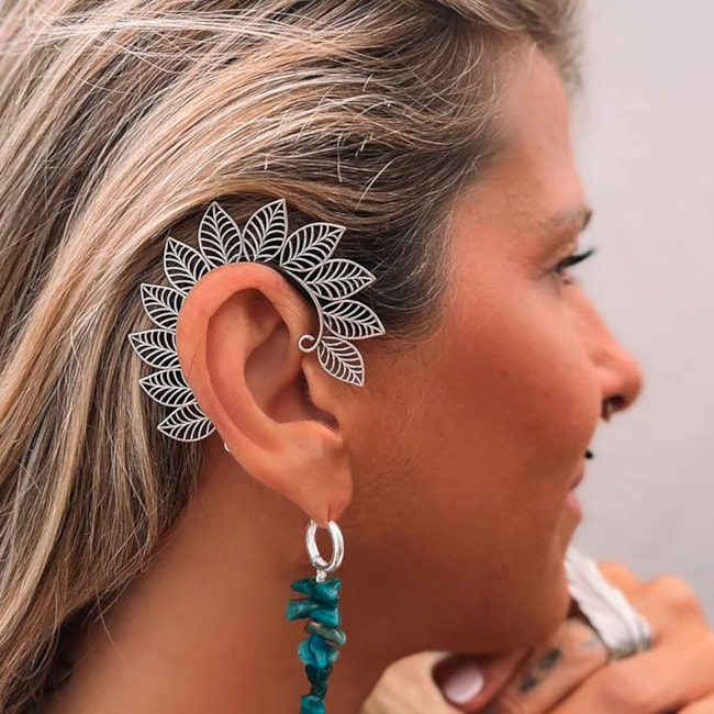 Brinco Ear Cuff de Folhas Envelhecido