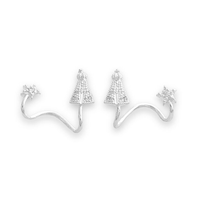 Brinco Ear Cuff de Nossa Senhora Aparecida e Estrela Cravejado com Zircônias