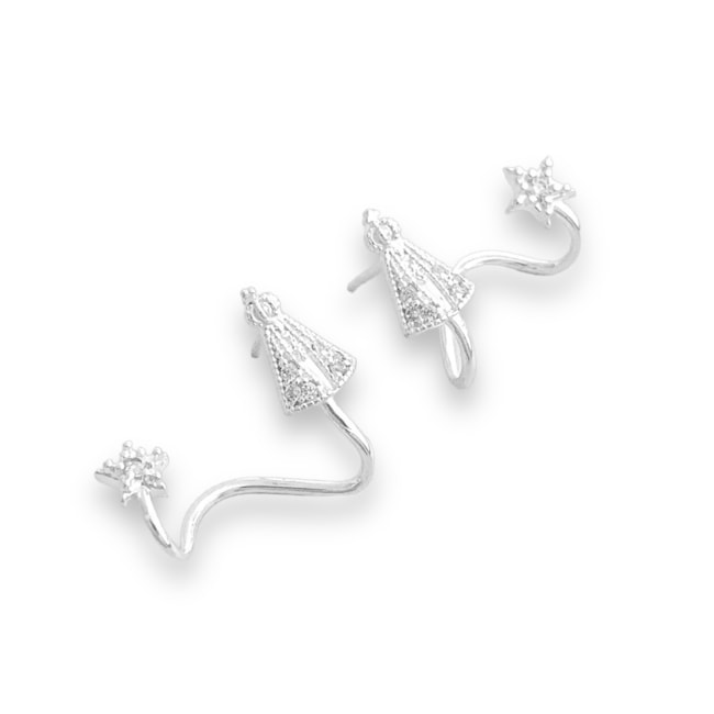 Brinco Ear Cuff de Nossa Senhora Aparecida e Estrela Cravejado com Zircônias