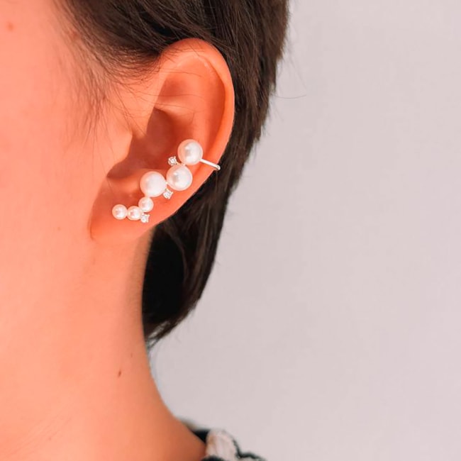 Brinco Ear Cuff de Pérolas com Zircônia