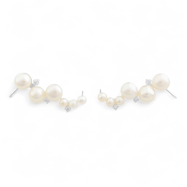 Brinco Ear Cuff de Pérolas com Zircônia