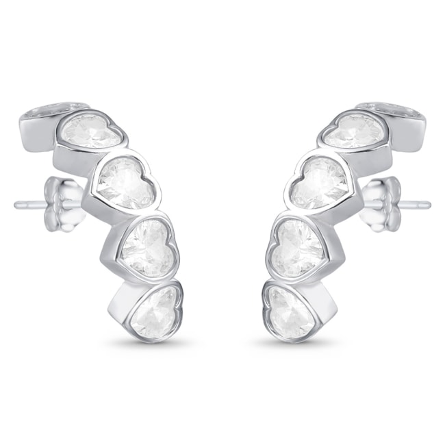 Brinco Ear Hook de Coração com Zircônia Cristal 