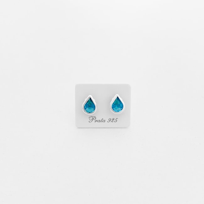 Brinco em Gota de Zircônia Azul