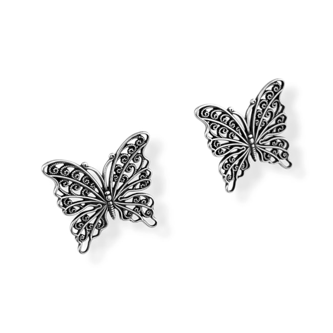 Brinco Envelhecido de Borboleta Trabalhado de Arabescos Vazados 