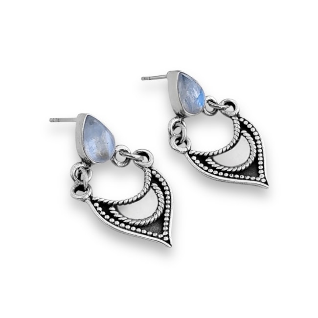 Brinco Indiano Trabalhado com Pedra da Lua em Formato de Gota