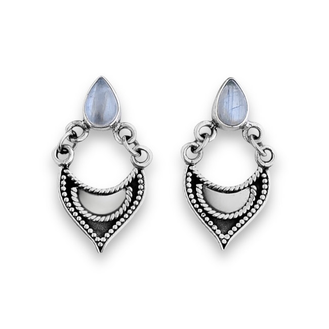 Brinco Indiano Trabalhado com Pedra da Lua em Formato de Gota