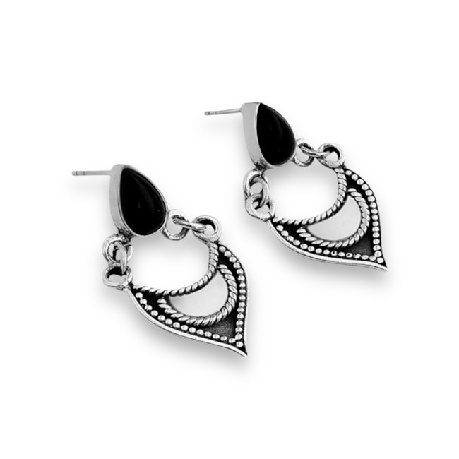 Brinco Indiano Trabalhado com Pedra Ônix em Formato de Gota