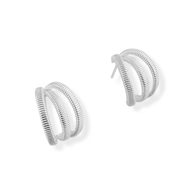 Brinco Meia Argola com Três Aros Trabalhados 