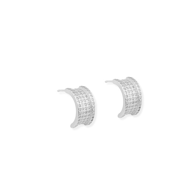 Brinco Meia Argola Cravejada de Zircônia Cristal 