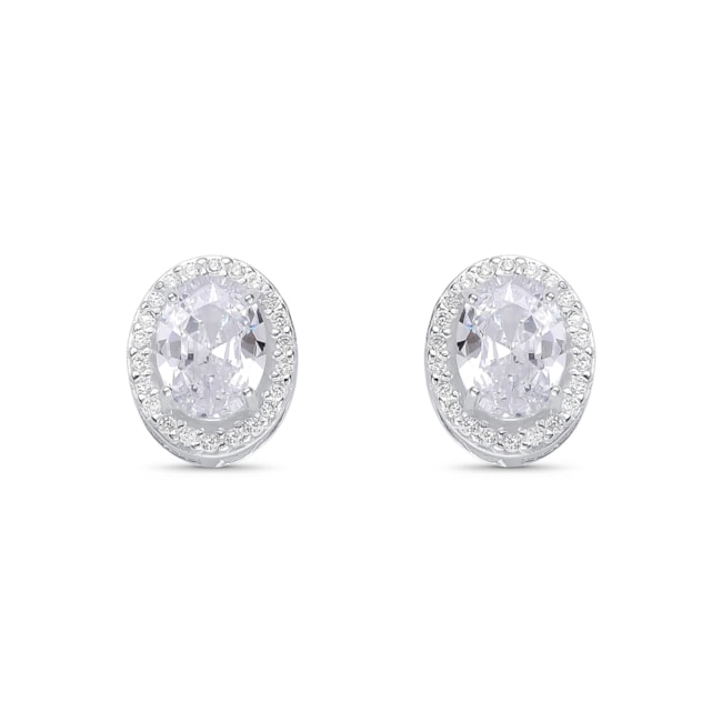 Brinco Oval Cravejado com Zircônias Brancas 