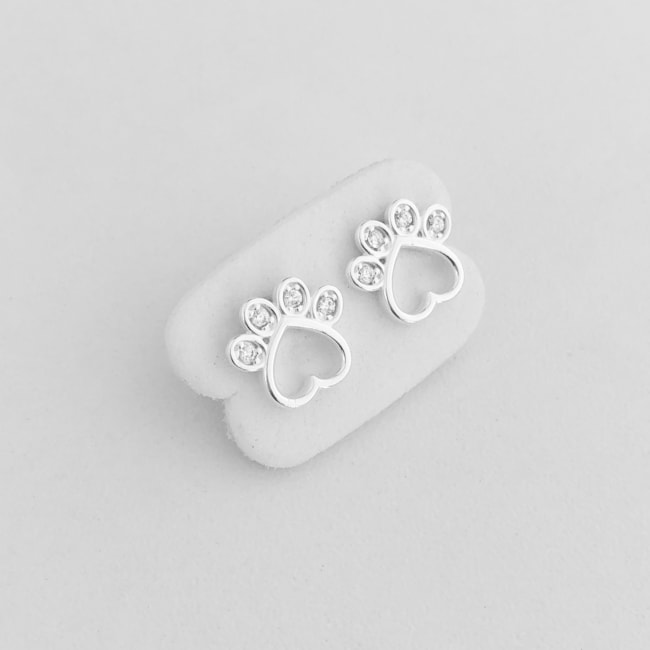 Brinco Patinha de Cachorro Cravejado com Zircônia