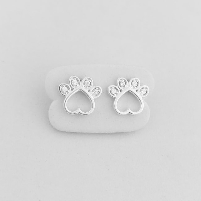 Brinco Patinha de Cachorro Cravejado com Zircônia