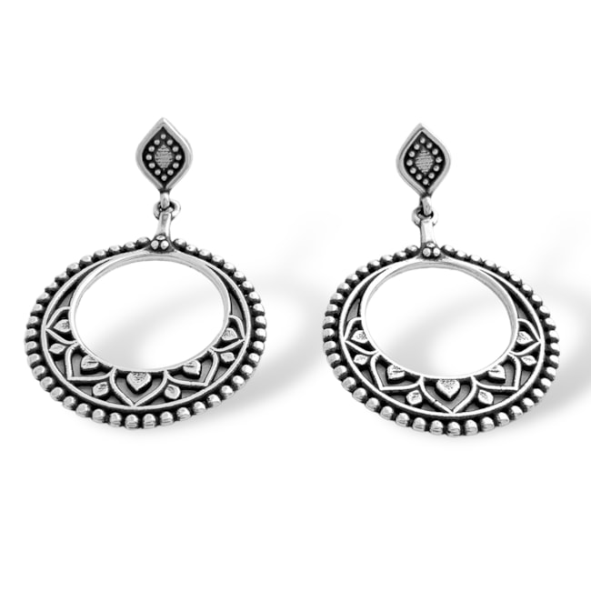 Brinco Pêndulo Boho de Circulo Vazado Trabalhado 