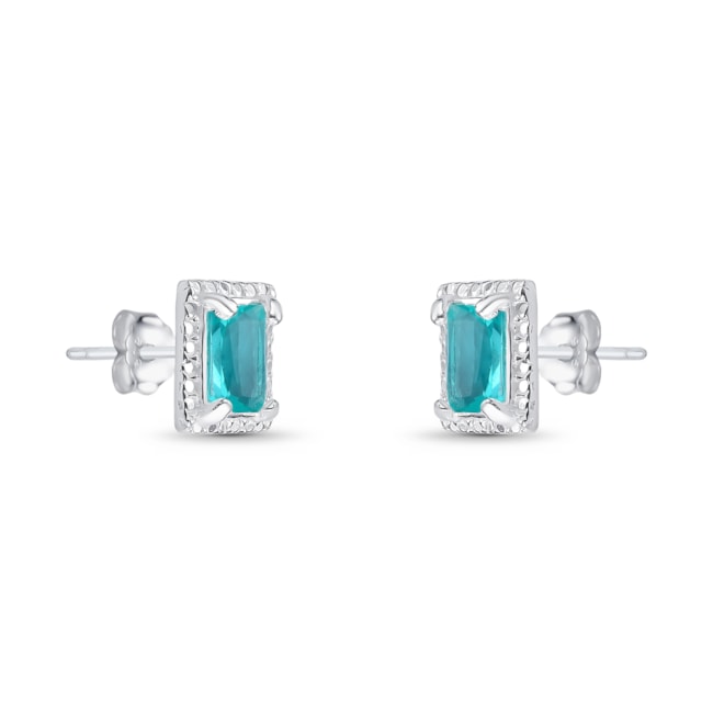 Brinco Retangular Cravejado com Zircônias Brancas e Turmalina da Paraíba